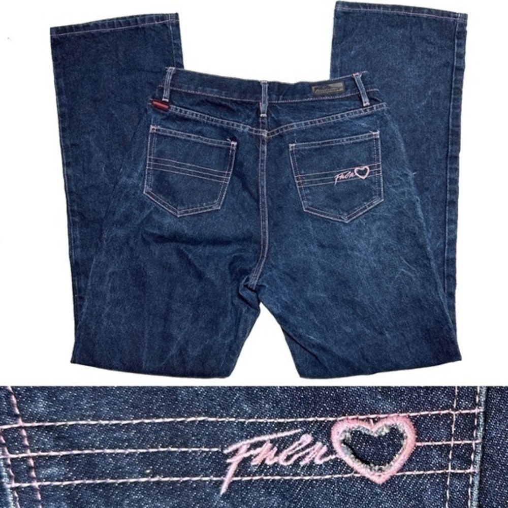 FUBU Collection Pink Heart Dark Wash Jeans Straight Leg Mid Rise 9/10 Urban